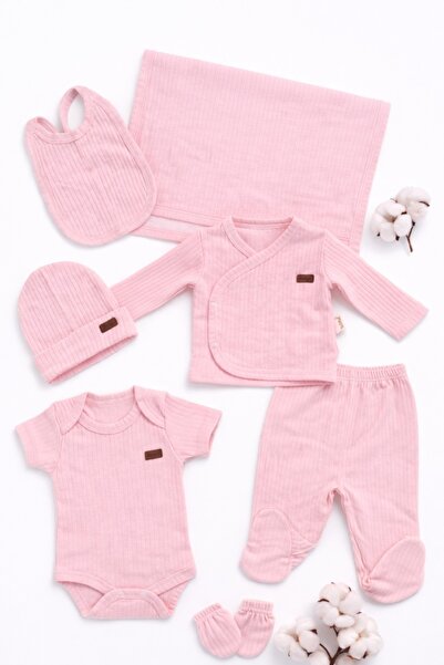 Pure Boutique Set nou nascut 7 piese roz bumbac ribat trusou maternitate body...