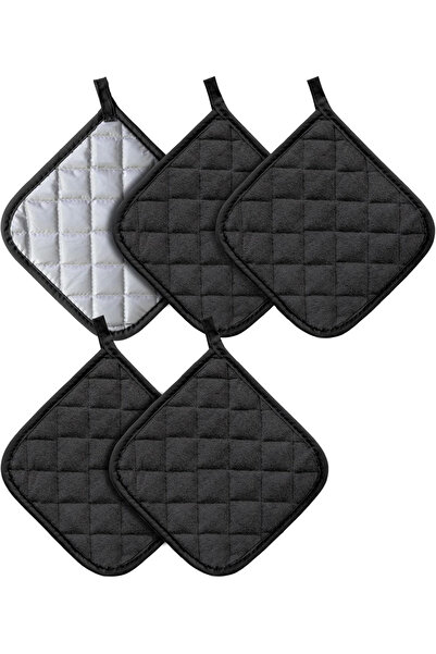 choice2 طقم أسود مكون من 4 قطع من قطن ، قابل للغسل ، مقاوم للحرارة، رف للأوان...