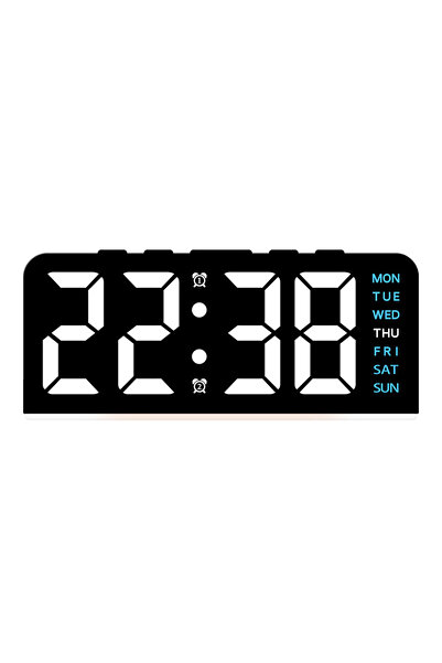 Choice3 هيكل أسود - ساعة منبه رقمية زرقاء 7 بوصة LED، ساعة طاولة، مُخفّت سطوع...