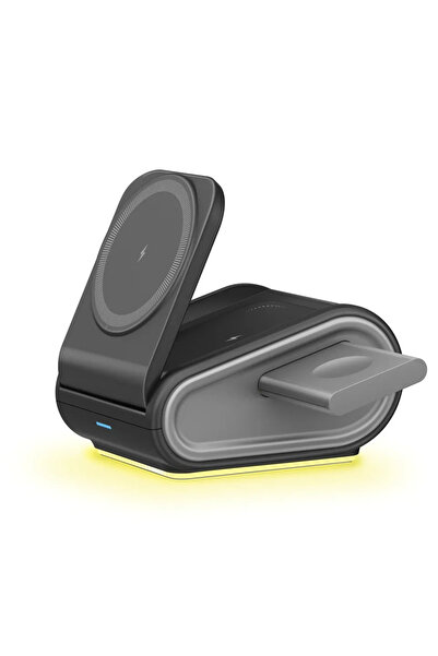 Choice1 شاحن لاسلكي مغناطيسي قابل للطي 4 في 1 من فيكيفون، أسود اللون، مزود بخ...