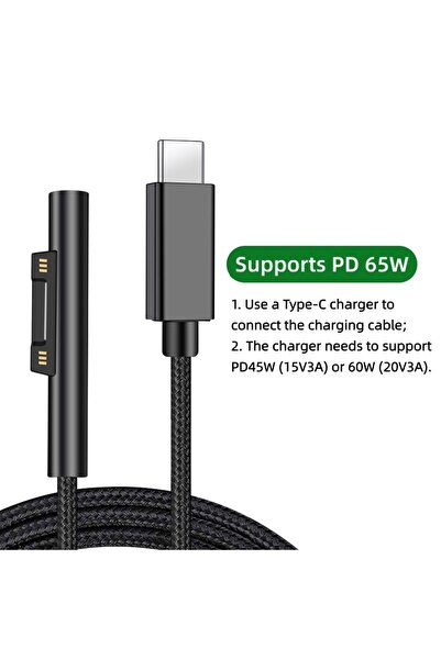 Choice كابل شحن مضفر بطول 2 متر، يدعم تقنية PD65W، من النوع C إلى مايكروسوفت ...