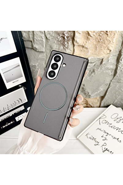 Choice5 غلاف هاتف فاخر من جلد المغناطيسي باللون الرمادي لهاتف Galaxy Z Fold7،...