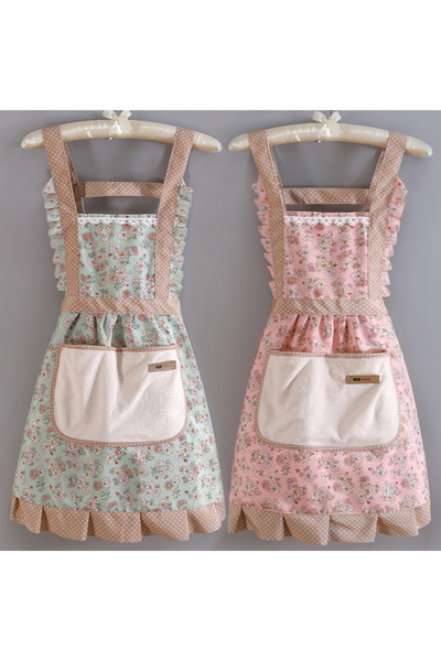 choice2 Pink and Green Princess Kitchen Apron for Home Use Oil-resistant Rest...