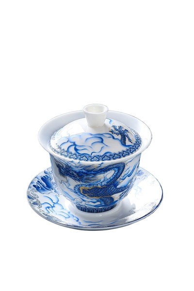 Choice1 <200ml C Suet jade white porcelain three talents cover bowl Qinglong ...