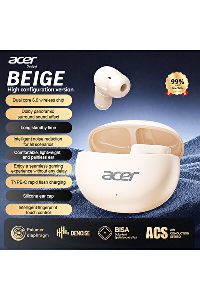 Choice سماعات أذن لاسلكية بلوتوث من Acer Ohr627، لون بيج، داخل الأذن، خاصية إ...