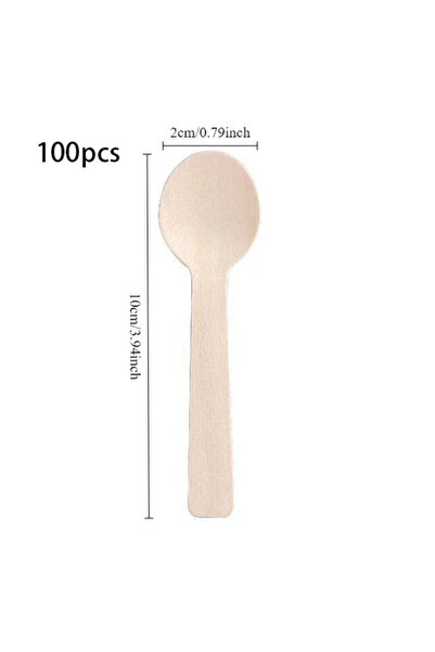 choice2 ١٠٠ ملعقة مستديرة، ١٠٠ ملعقة خشبية صغيرة للاستخدام مرة واحدة، شوكة فا...