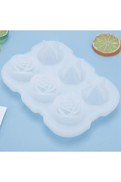 Choice1 WHITE Premium Silicone Diamond Rose Ice Cube 6 Diamond Rose Ice Cube ...