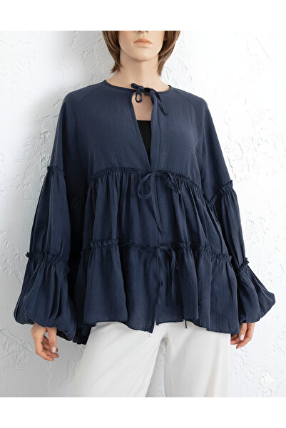 bellura Layered Shirt with Elastic Sleeves and Tie Front