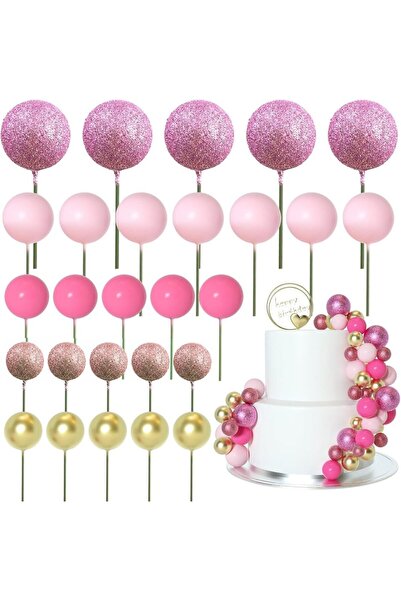 Choice1 Pink Series 50 Pcs Ball Cake Topper Sticks Mini Ballo for Cake Decora...