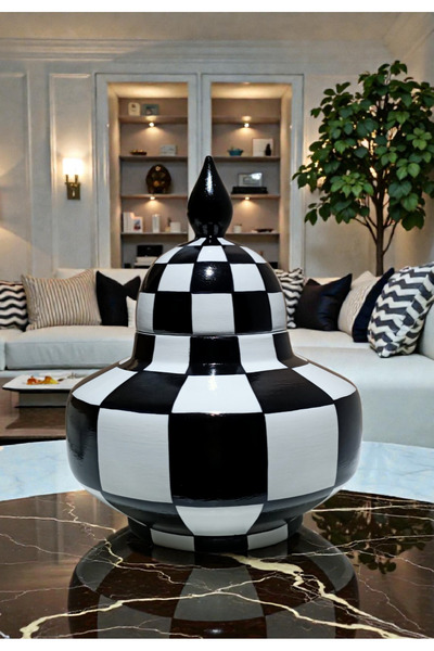 VERA HOME DECOR Ceramic, Hand-Painted Decorative Checkered Patterned Shah Cub...