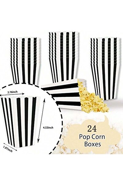 Choice علبة فشار صغيرة مخطط بالأبيض والأسود، بيضاء اللون، 24 قطعة، مقاس 11.5 ...