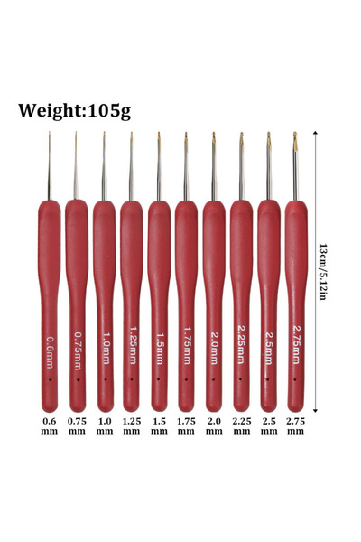 Choice1 10pcs-red 0.6mm-2.75mm Alumina Crhet Hooks Set 10pcs Crhet Weaving Kn...