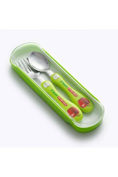 TARIK HOME Elma Figürlü Kutulu Bebek Çocuk Çatal Kaşık Seti - Mama Kaşığı Oku...