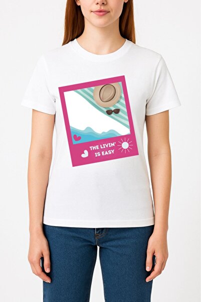 T-MUCH WHITE PREMIUM T-SHIRT THE LIVIN IS EASY