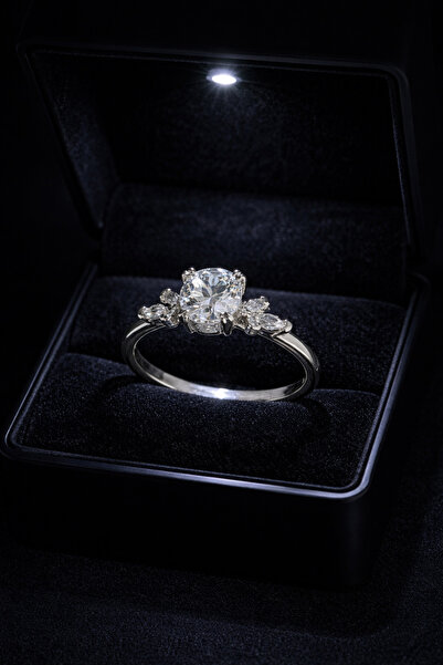 Siset Gümüş 925 Ayar Rodyum Kaplama Zirkon Taşlı Pırlanta Montür Kadın Gümüş ...