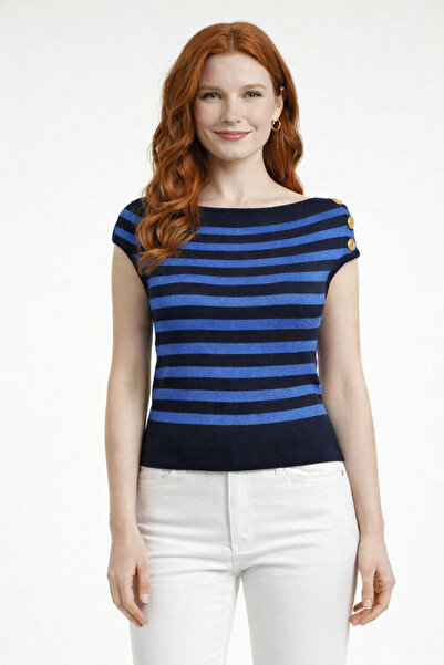Neden Tekstil Marin Style Striped Boat Neck Knitwear Sweater Blouse