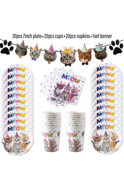 Choice11 style A Pet Cats Birthday Party Decoration Paper Banner Plate Cup Ca...