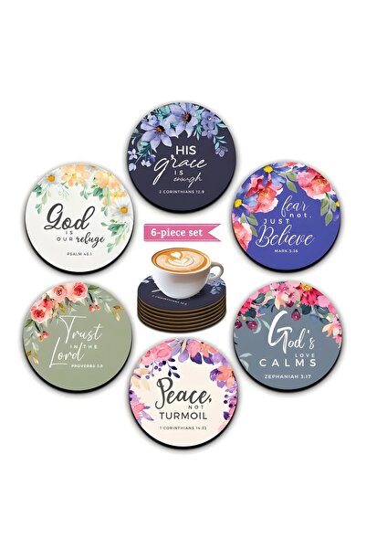 Choice مجموعة من 6 قواعد أكواب - بروفيربس بروميس بريميوم جوز مع فن زهري مستوح...