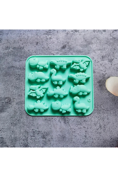 Choice Green 3D Dinosaur Themed Molds 12 Cavity DIY Cute Dinosaur Silicone Ba...