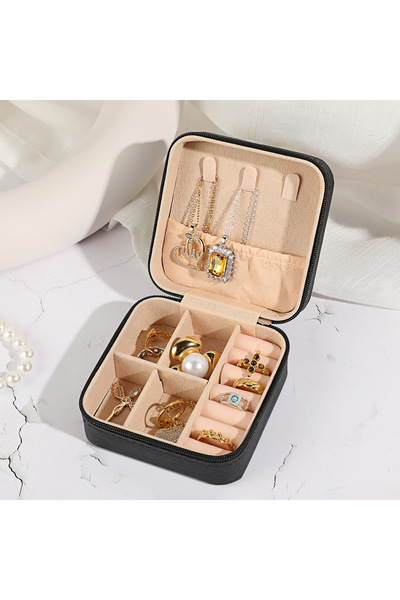 Choice4 صندوق تخزين مجوهرات صغير أسود محمول للسفر المنزلي لتخزين الأقراط والق...