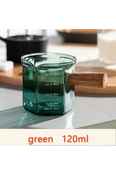 Choice1 light green FOME Glass Coffee Measuring Cup Coffee Milk Jug Wooden Ha...