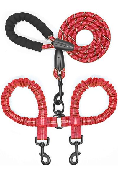 Choice Red Double Dog Leash, Dual Dog Leash, 360 Swivel Tangle Free Bungee Wa...