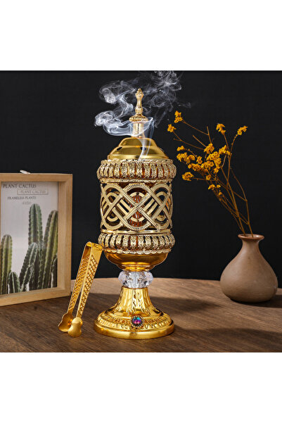 Choice 075-1 موقد علاج عطري من الحديد الذهبي بنمط فني، يعمل بالكربون، ديكور م...