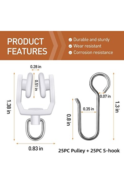 Choice 50 قطعة من خطافات ستائر معدنية صغيرة على شكل حرف S، منزلقات بلاستيكية،...