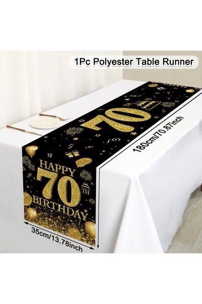Choice مفرش طاولة طويل أسود وذهبي مقاس 35 × 180 سم، مناسب للاحتفال بعيد الميل...