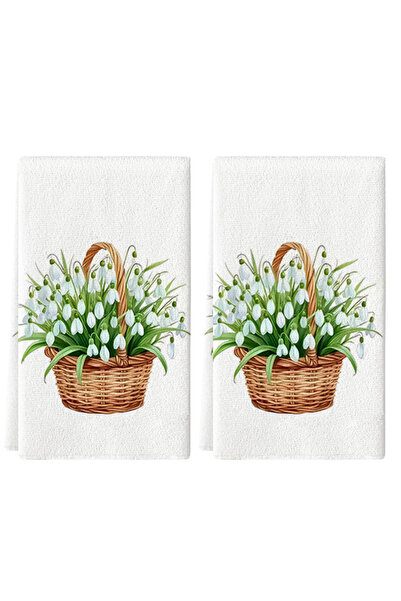 Choice 2pcs green 2Pcs, White and Green Snowdrop Bouquet Kitchen Towels, 40Cm...