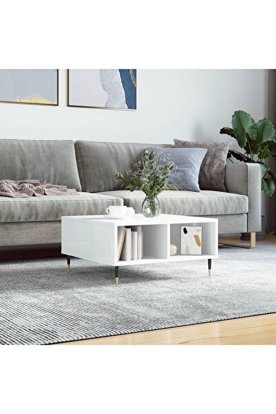 Concept Masă de cafea, alb lucios, 60x60x30 cm, lemn compozit