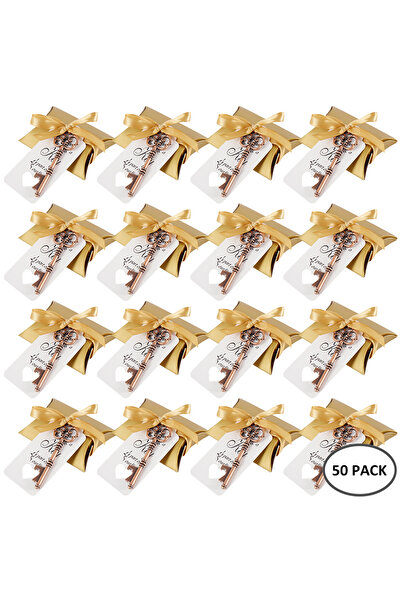 Choice عبوة من 50 فتاحة زجاجات على شكل مفتاح عتيق مع غطاء وسادة، ملصق علبة حل...