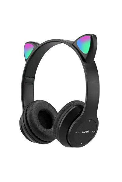 choice2 سماعة رأس لاسلكية بلوتوث من ألويت، طراز P47M، لون أسود، بتصميم قطة، م...