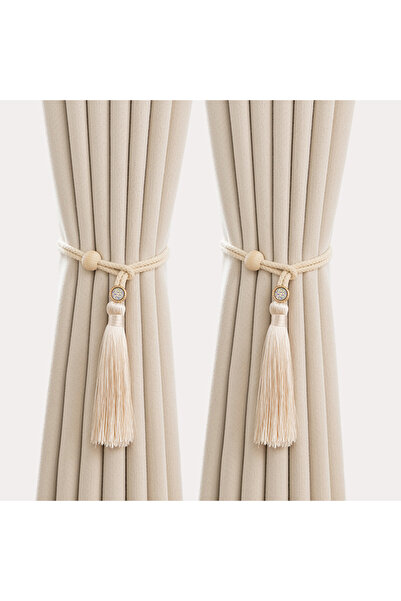 Choice قطعتان من أربطة ستائر قطن قابلة للتعديل، لون بيج، بنمط بوهيمي، بطول 55...