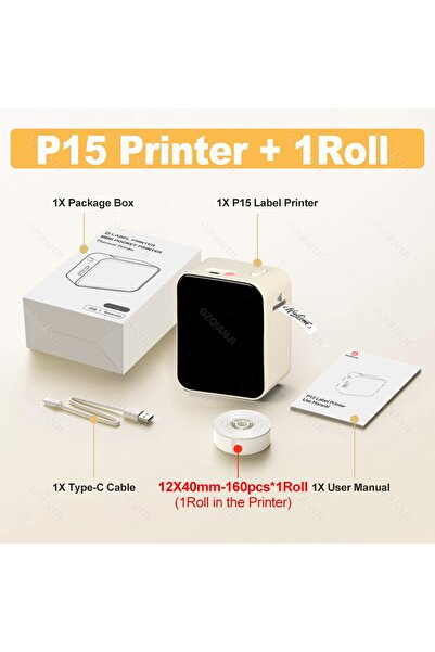 Choice7 P15-WH Add 1Roll Marklife P15 Wireless Bluetooth Label Printer Portab...