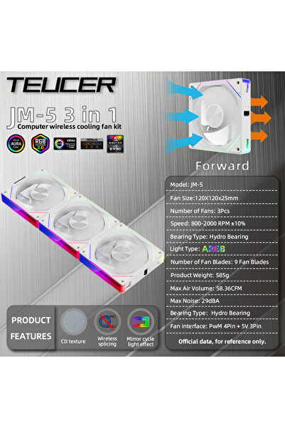 Choice1 مروحة يحافظ على البرودة لاسلكية TEUCER JM-5 بيضاء اللون، مزودة بإضاءة...