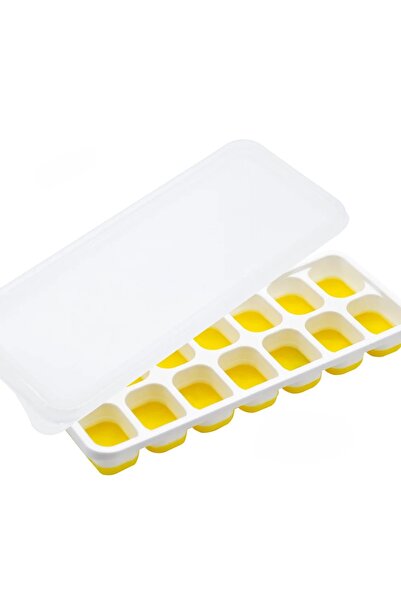 Choice3 Yellow Ice Cube Tray Mold with Lid Silicone Square 14 Cube Easy Relea...