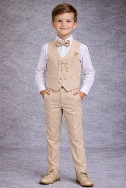 Tarz Çocuk Premium Cream Boys' Vest Suit – Special Occasion & Wedding Combina...