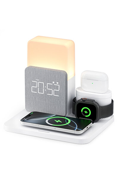 Choice3 ساعة منبه للشحن اللاسلكي 3 في 1 باللون الأبيض لأجهزة iPhone 12-15/Air...