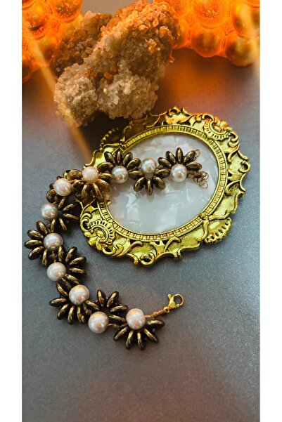 By Song Aksesuar Hematite Natural Stone Glass Pearl Bracelet