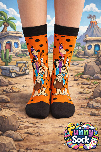Funnysocksonline Taş Devri Temalı Eğlenceli Desenli Çorap
