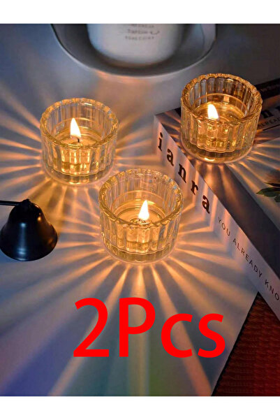 Choice حامل شموع زجاجي صغير شفاف TK-ZT025، قطعتان، لتزيين طاولة الطعام أو المنزل