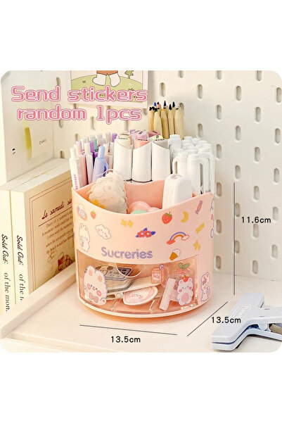 Choice3 Pink Cute Rotating Pen Holder Desktop Drawer Stationery Box Case Scho...