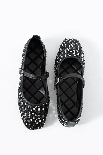 BirEylül Shoes Sim Detaylı Küt Burun Kadın Babet Ayakkabı