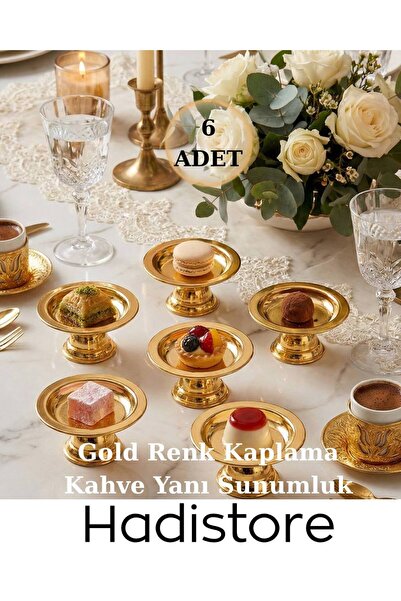 hadistore 6’lı Gold Renk Kaplama Ayaklı Kahve Yanı Sunumluk Dekoratif Şekerli...