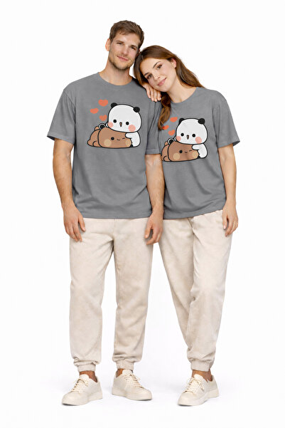 NEVERMIND Cute Panda Printed Lover's Combination Couple T-Shirt Oversize Unis...