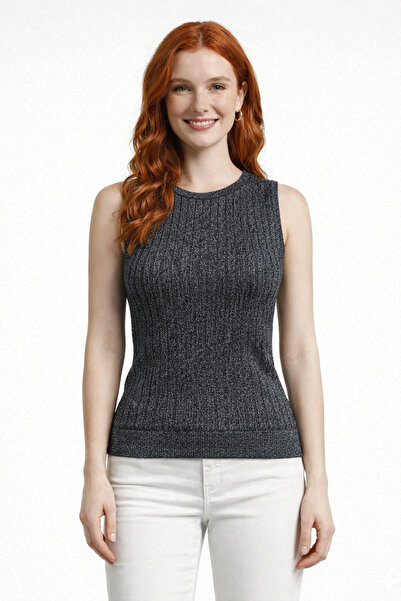 Neden Tekstil Crew Neck Sleeveless Ribbed Glitter Knitwear Blouse
