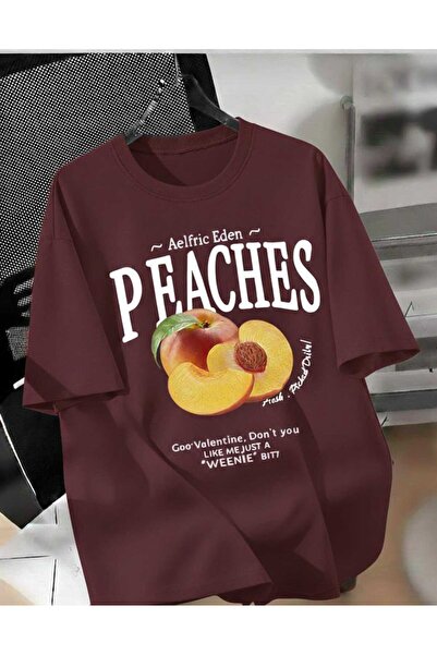 COHERENT تي شيرت قطني كبير الحجم مطبوع عليه PEACHES للجنسين للرجال/النساء
