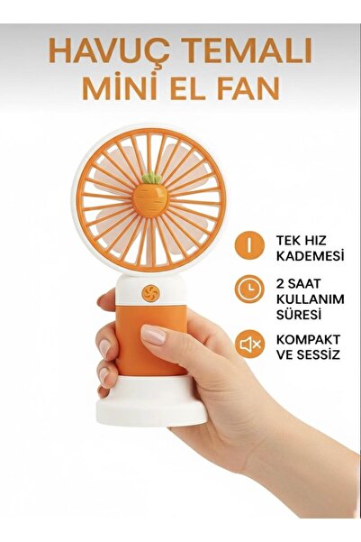 KTR TECH Şarjlı Mini Taşınabilir Sessiz El Ve Masa Fanı – Meyve Temalı Turunc...