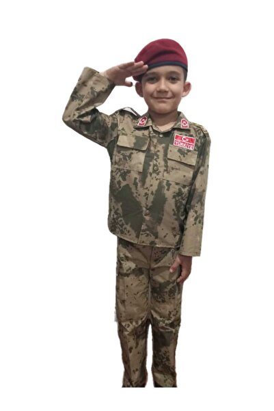 Çocuktarz Jandarma Kamuflaj Desenli Çocuk Takımı Kostüm Bordo Bereli